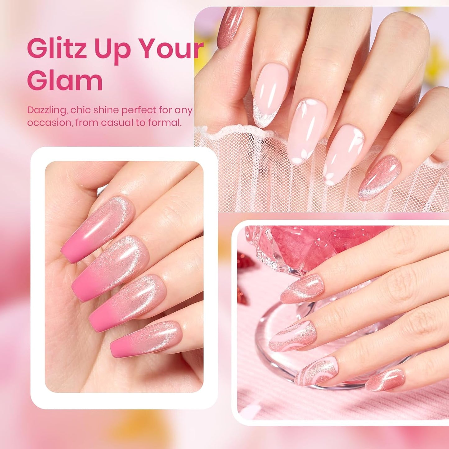 Beetles Pink Cat Eye Gel Nail Polish - 15ML Summer Light Pink Cat Eye Glitter Shimmer Gel Polish with Magnet Soak Off UV Soft Afternoon Collection Nail Art Design Manicure Gifts for Women-Velvo Beauty