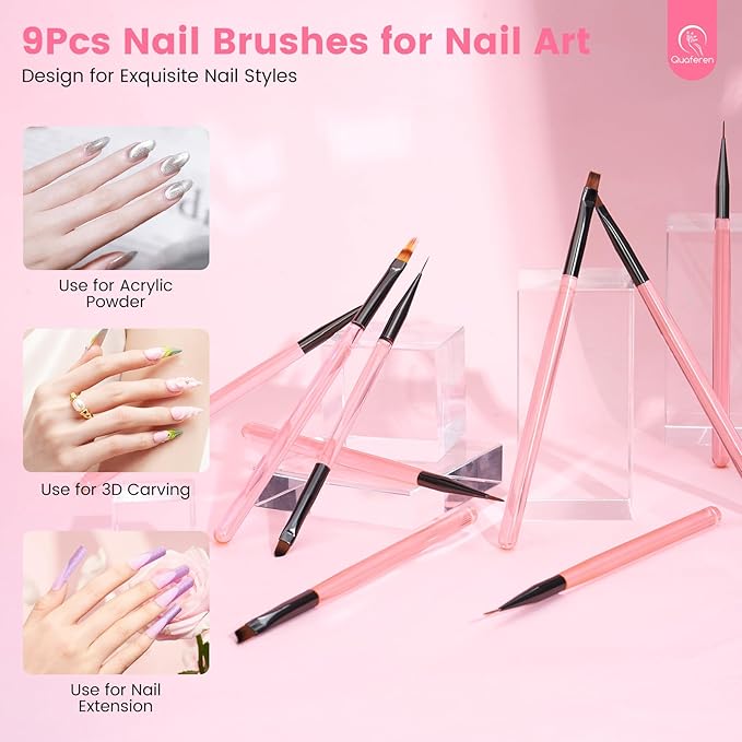 Quaferen Nail Brushes for Nail Art 39PCS Nail Brush Tools Set with Nail Stand Holder 2-in-1 Nail Art Palette Professional Acrylic Nail Brushes Kit for Beginners Home Salon-Velvo Beauty