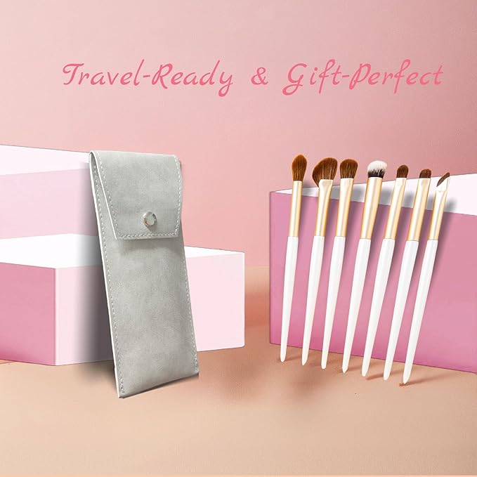 Eyeshadow Makeup Brushes Set with Case 7 PCS Soft Synthetic Hairs Eye Makeup Brushes for Blending Eyebrow Eyeliner Eyeshadow （White）-Velvo Beauty