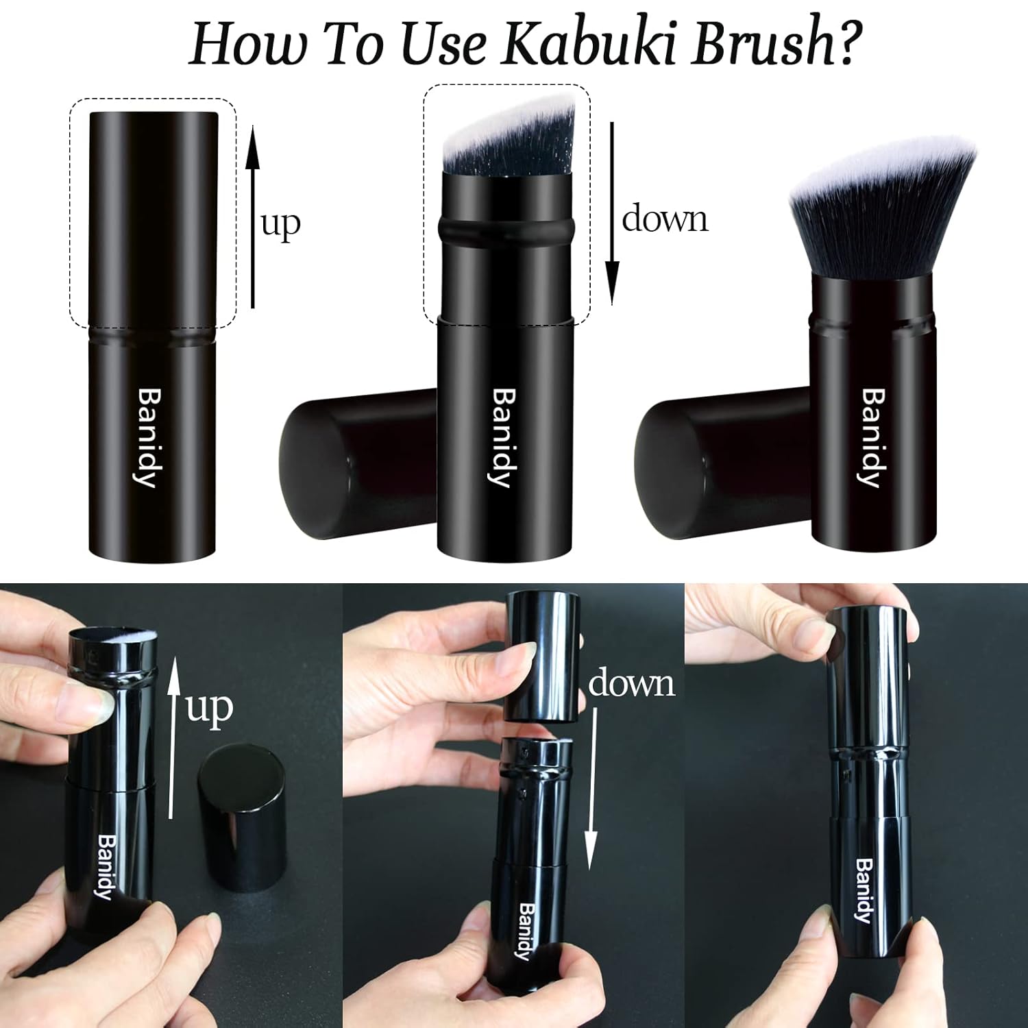 Makeup Brush Kabuki Face Brushes Retractable Travel Blush Kabuki Brush Portable Flawless for Foundation, Powder Blush, Bronzer, Buffing, Liquid, Cream, Cruelty Free with Cover(1PCS)-Velvo Beauty