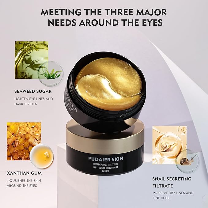 Under Eye Patches for Puffy Eyes, Dark Circles and Wrinkles, 60 Pcs Eye Masks with Rose, Snail and Green Tea Extract to Refresh Your Eye Skin (Snail Extract)-Velvo Beauty