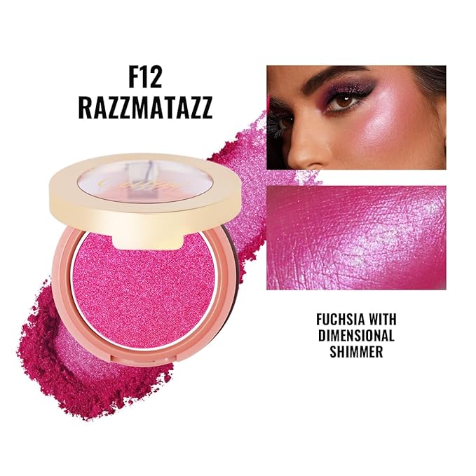 Oulac Luminisers Powdery Blusher for Cheeks Face Glow,Brighten Skin As Highlighter Makeup, Shimmer Blusher,Buildable and Vegan Cosmetics,4.8g F12 Razzmatazz-Velvo Beauty