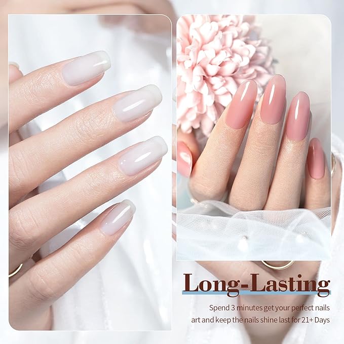 RARJSM Nude Gel Nail Polish Apricot Peach Pink Jelly Gel Polish Set of 6 Transparent Colors 7.5ml Clear Purple Sheer Wine Red Milky Mavue French Manicure LED UV Gel Soak Off Curing Requires Home-Velvo Beauty