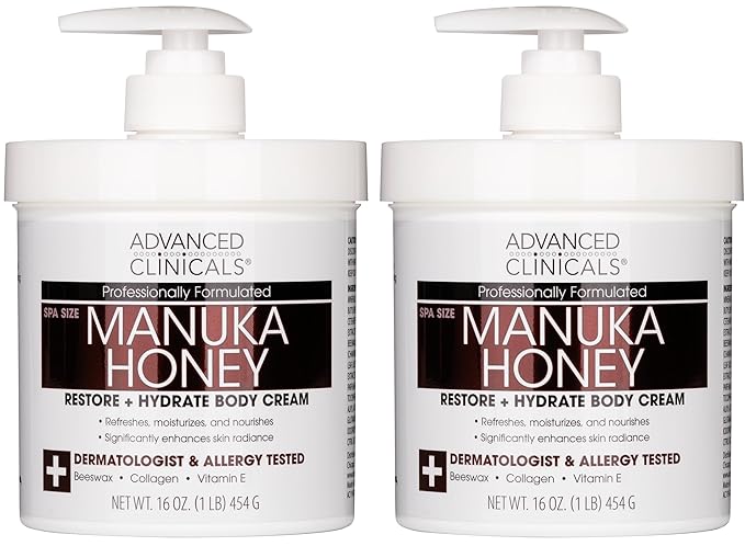 Advanced Clinicals Manuka Honey Body Cream For Women & Men | Body Butter Lotion For Extremely Dry Skin | Collagen Cream | Skincare Moisturizer Hydrating Balm Improves Look Of Aging Skin, 16Oz, 2-Pack-Velvo Beauty