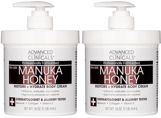 Advanced Clinicals Manuka Honey Body Cream For Women & Men | Body Butter Lotion For Extremely Dry Skin | Collagen Cream | Skincare Moisturizer Hydrating Balm Improves Look Of Aging Skin, 16Oz, 2-Pack-Velvo Beauty