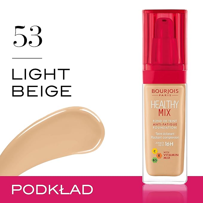 Bourjois Healthy Mix Anti-Fatigue Medium Coverage Liquid Foundation 53 Light Beige, 30ml, 29199601053-Velvo Beauty