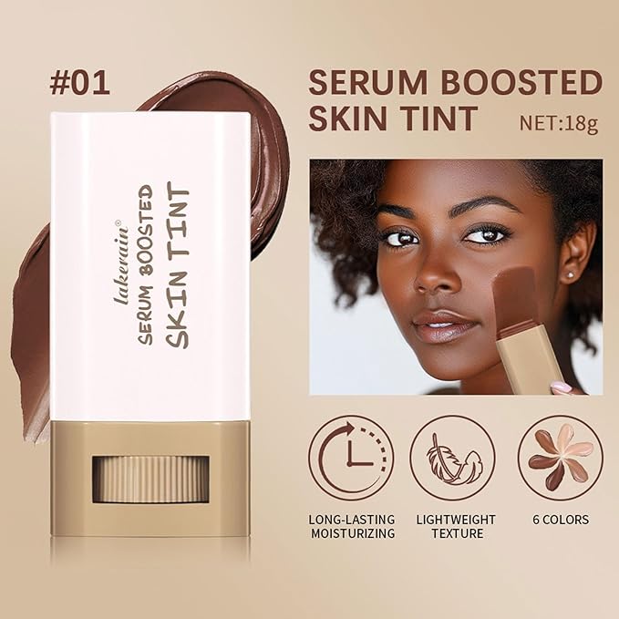 Multi-Use Foundation Stick Beauty Balm Serum Boosted Skin Tint, On-The-Go Tinted Solid Serum, Lightweight and Buildable Creamy Skin Tint Stick Makeup, Natural Finish(01#)-Velvo Beauty