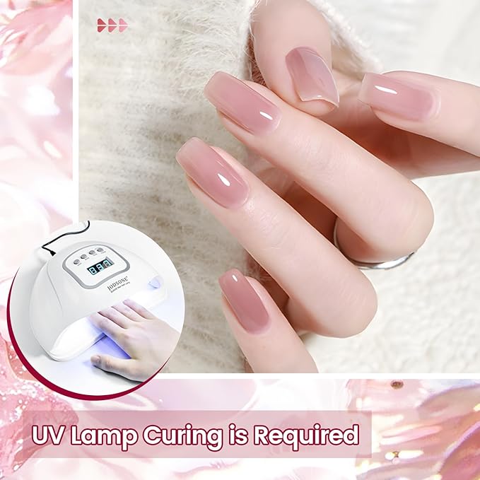 JODSONE 6PCS Jelly Gel Nail Polish Set 6Colors 10ml Long Lasting Neutral Nude Pink Pale Purple Jelly Gel Polish Art for Nail and Salon Need U V Lamp-Velvo Beauty