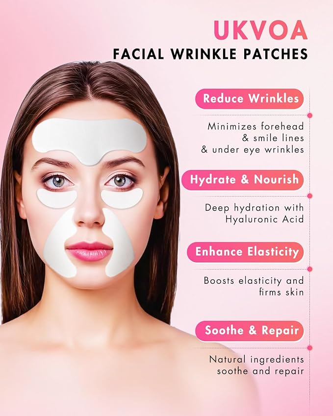 Forehead Wrinkle Patches & Smile Line Patches & Under Eye Patches, Overnight Facial Wrinkle Treatment with Hyaluronic Acid, Aloe, Collagen & Vitamin E to Lift Smile Lines for Women 60pcs-Velvo Beauty