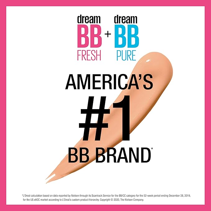 Maybelline Dream Fresh Skin Hydrating BB Cream, 8-in-1 Skin Perfecting Beauty Balm With Broad Spectrum Spf 30, Sheer Tint Coverage, Oil-Free, Deep, 1 Fl Oz-Velvo Beauty