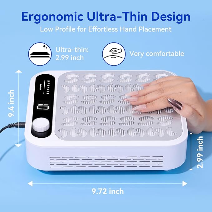 Makartt Nail Dust Collector - Professional Powerful Suction Larina Dust Collector Nail Tech LED Display, Adjustable Speed Reusable Filter, Strainer Panel for Acrylic Nail Polishing Manicure Salon Home-Velvo Beauty