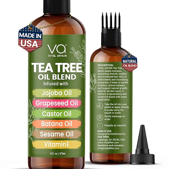 Tea Tree Oil For Hair With Jojoba, Castor, Batana Oil - Tea Tree Hair And Scalp Treatment - Hair Oil For Dandruff - Helps Strengthen, Volumize & Promotes Hair Growth - 6 Fl Oz-Velvo Beauty