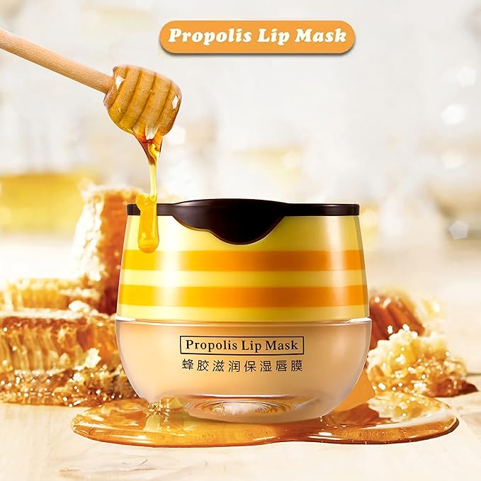 4PCS Nourishing Lip Balm Honey Pot, Honey Pot Lip Mask Propolis Moisturizing Bee Lip Balm with Brush, Hydrating & Prevention Dry and Cracked Lip Sleeping Mask Reduces Lip Lines Lip Care Product-Velvo Beauty