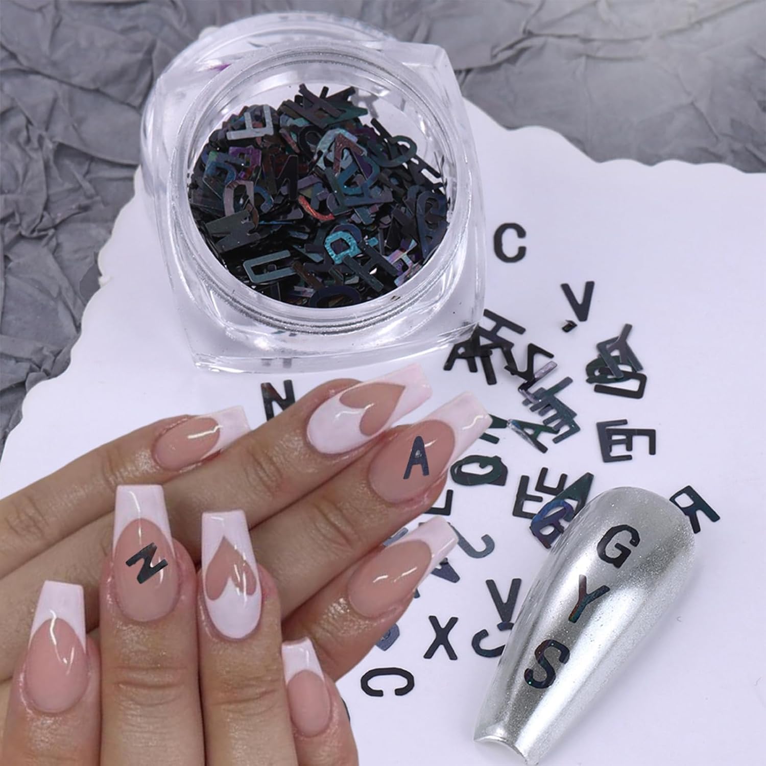 3 Colors Nail Art Glitters & Sequins - Black & Purple Letter Shaped Nail Sticker for Women's Manicure DIY-Velvo Beauty