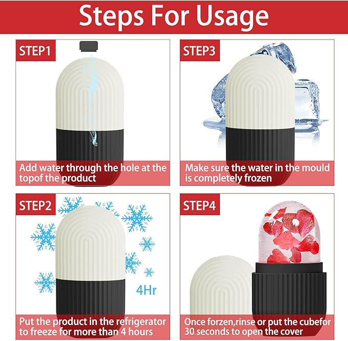 XHJRI Face Roller Massager for Skin Care, Reusable Ice Mold Massage Roller - Cordless, Battery Powered, Black White, Migraine Relief, Rolling Therapy for Whole Body-Velvo Beauty