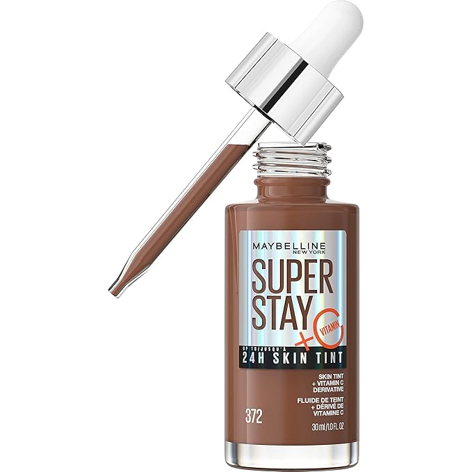 Maybelline Super Stay Up to 24HR Skin Tint, Radiant Light-to-Medium Coverage Foundation, Makeup Infused With Vitamin C, 372, 1 Count-Velvo Beauty