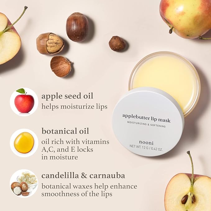 NOONI Best Lip Duo | Applebutter Lip Mask and Appleberry Lip Oil Value Set | with Shea Butter, Apple Seed Oil and Vitamins, Overnight Lip Mask, Hydrating Lip Balm, Korean Lip Butter, Moisturizing-Velvo Beauty