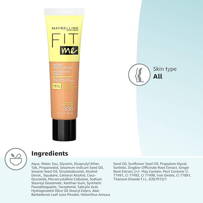 Maybelline Fit Me Tinted Moisturizer, Natural Coverage, Face Makeup, 335, 1 Count-Velvo Beauty