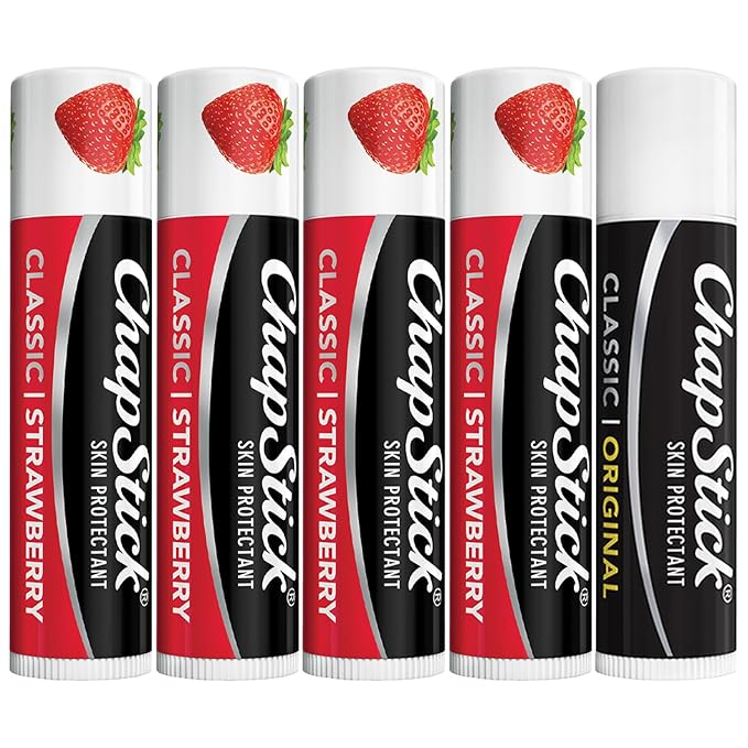 ChapStick Strawberry Lip Balm 4-Pack + 1 Classic Original ChapStick, Lip Moisturizer, 0.15 Oz Ea (5 Piece Set)-Velvo Beauty