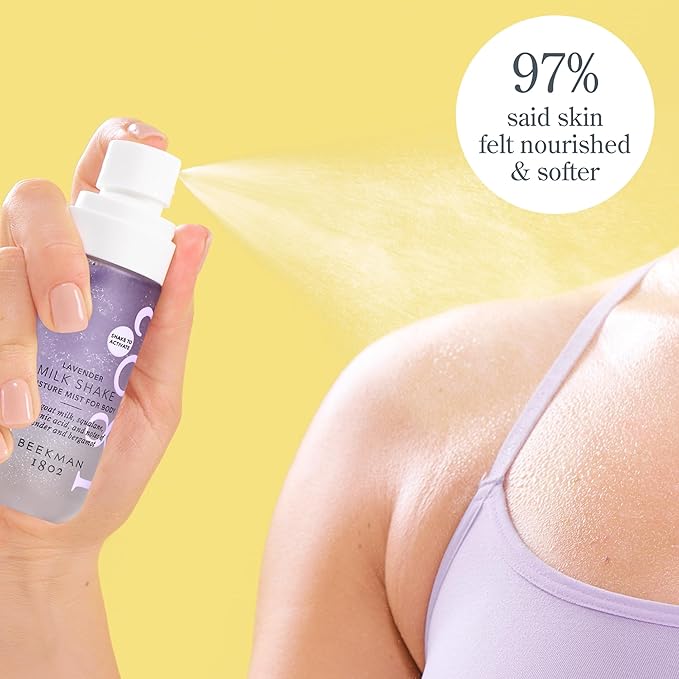 Beekman 1802 Lavender Milk Shake - Body Mist - 2.0 fl. oz - With Hyaluronic Acid & Jojoba Oil - Instantly Moisturizes, Hydrates & Softens - Good for Sensitive Skin - Cruelty Free-Velvo Beauty