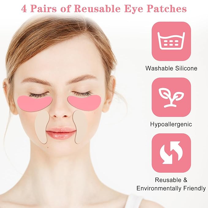 Under Eye Patches, 4 Pairs Reusable Under Eye Patches, Eye Patches for Puffy Eyes, with Metal Eye Cream Applicator, Eye Mask Silicone Eye Patches for Lifting Effect & Minimize Fine Lines & Wrinkles-Velvo Beauty