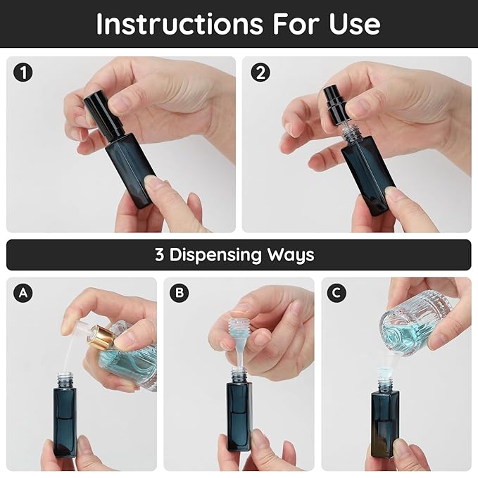 Segbeauty Glass Perfume Bottles, 5 Pack 10ML Refillable Mini Perfume Bottle Travel, Portable Leak-proof Square Spray Pump Bottle Atomizer Dispensing Containers with Lids for Fragrance Essential Oil-Velvo Beauty