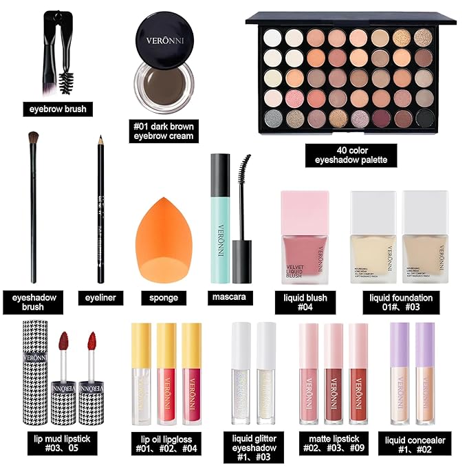 VERONNI Makeup Set,All In One Makeup Kit for Women Full Kit,Multipurpose Women's Makeup Sets,Beginners and Professionals Alike,Easy to Carry (Kit 011 (22pcs))-Velvo Beauty