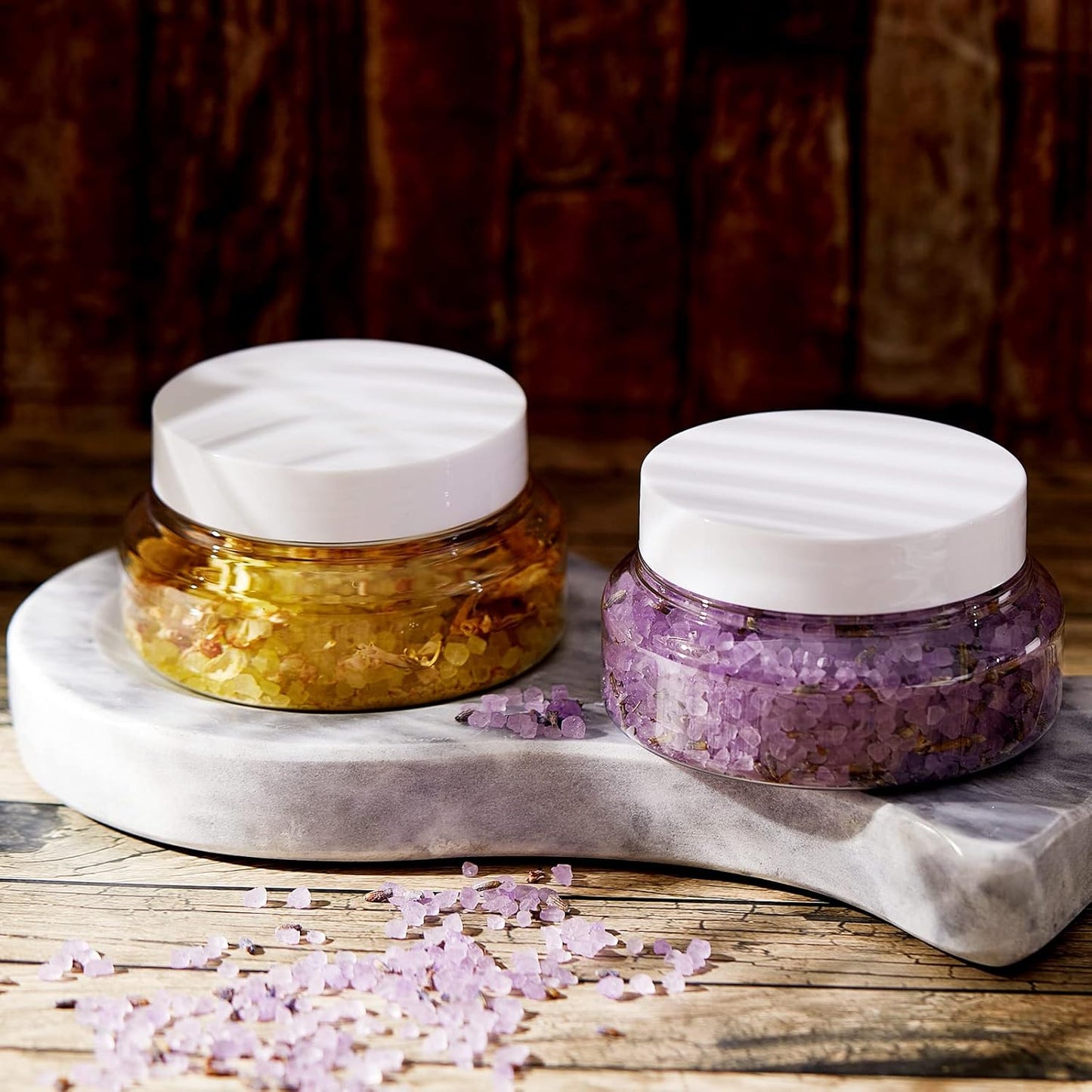 Tessco 24 Pack Plastic Jars with Lids Labels Empty Clear Plastic Jars Round Refillable Cosmetic Containers Body Butter Containers Bulk Sugar Scrub Bottle for Make Up(5 oz,White)-Velvo Beauty