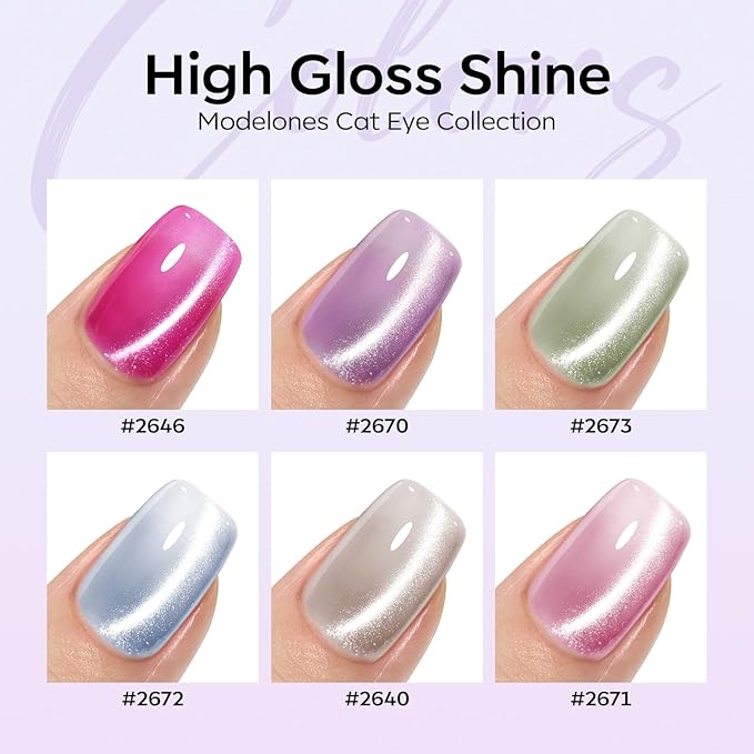 Modelones Cat Eye Gel Nail Polish, 6 Colors Glitter Summer Pink Blue Green Blue Gel Polish Set with Magnet Sparkle Translucent Nail Polish Kit Soak Off Led Nail Art Manicure Salon DIY Gifts-Velvo Beauty