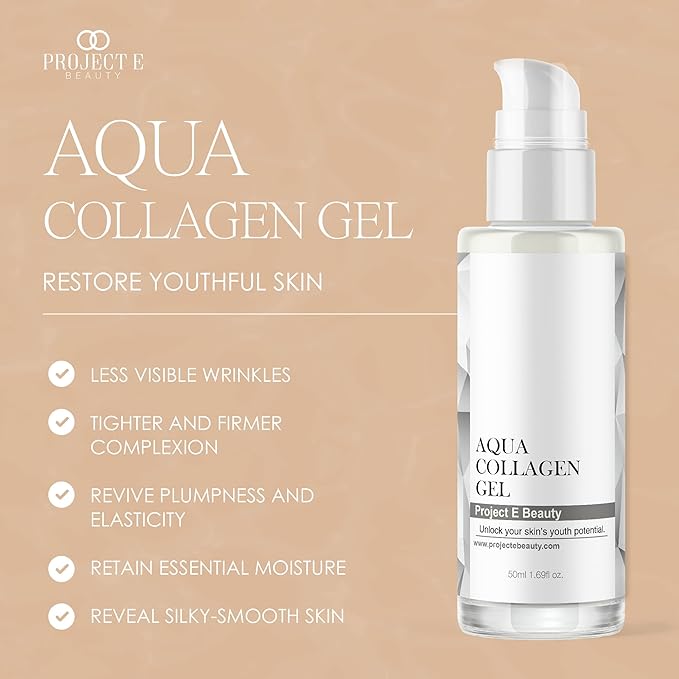 Project E Beauty Aqua Collagen Gel 24-Hour Hydration | Anti-Aging Brightening Treatment | Hydrating & Moisturizing Facial Skincare | Anti-Wrinkle Body Lotion | For Dry or Rough Skin | 50ml-Velvo Beauty