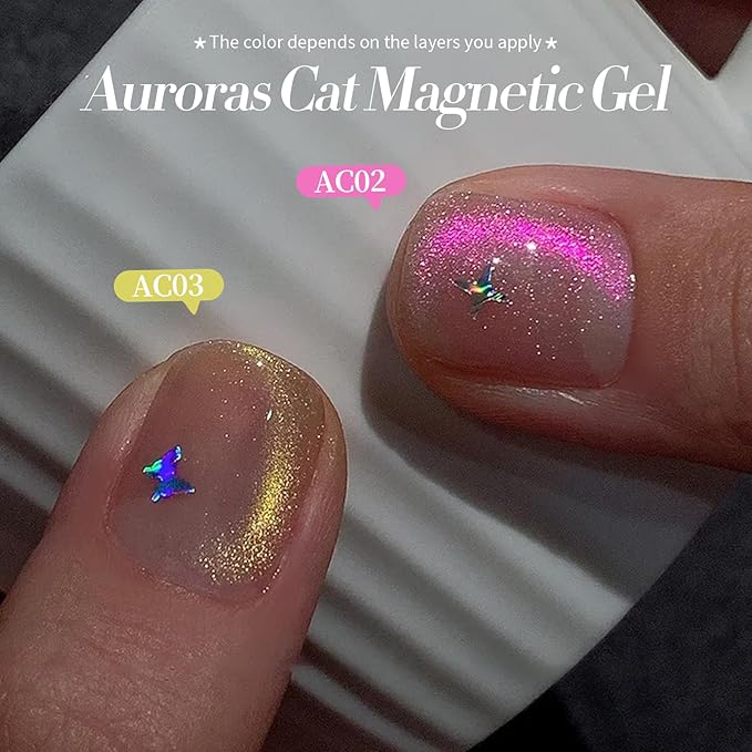 Born Pretty Cat Magnetic Eye Gel Nail Polish Aurora Mermaid Blue Purple Pink Yellow Red Gel Polish Glass Holographic Glitter Gel Nail Polish for Nail Art Manicure Salon DIY 6PCS 7ML-Velvo Beauty