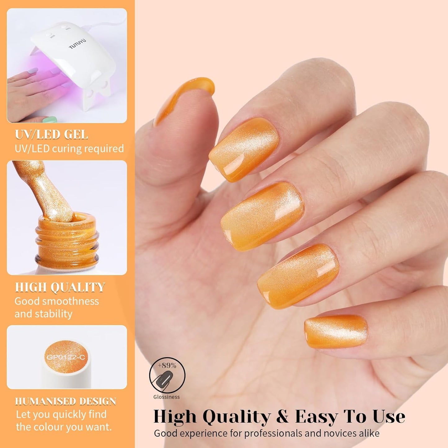Light Orange Cat Eye Gel Nail Polish - Perfect for DIY at Home & Ideal Gift for Nail Art Lovers!-Velvo Beauty
