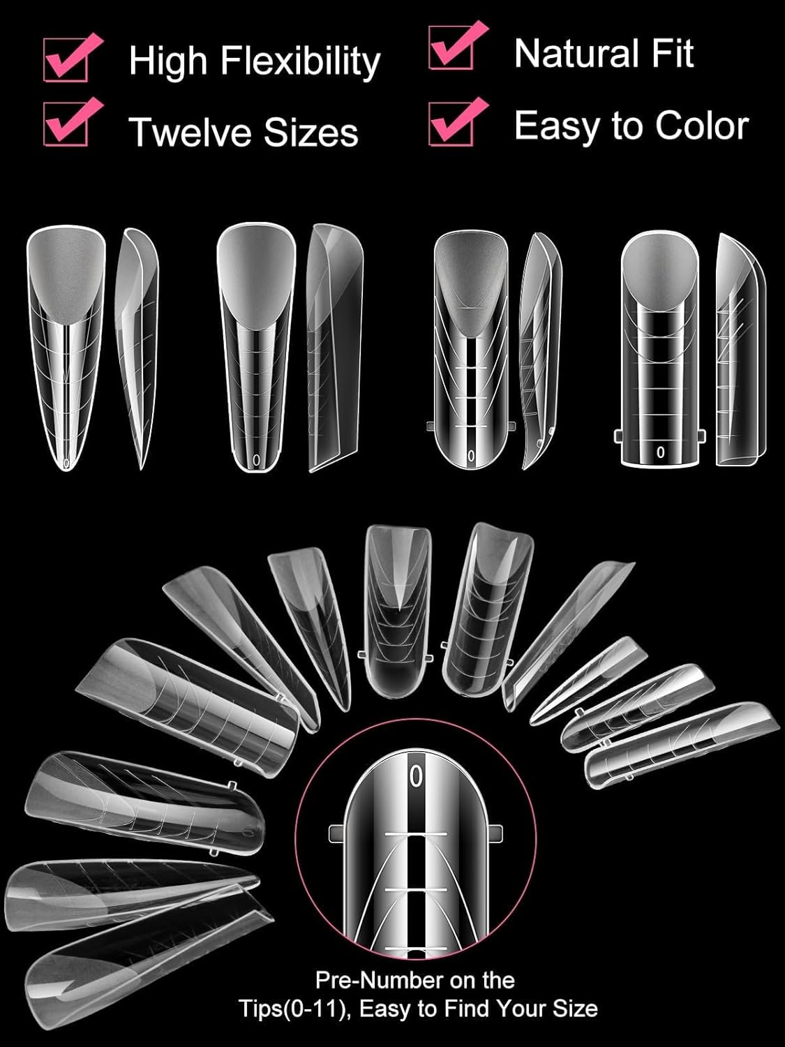 EBANKU Poly Gel Nail Forms 96PCS Clear Matte Dual Nail Forms Polygel Full Cover Nail Mold for Acrylic Nail Extension 12 Sizes 4 Styles Poly Gel Nail Art Salon Nails-Velvo Beauty