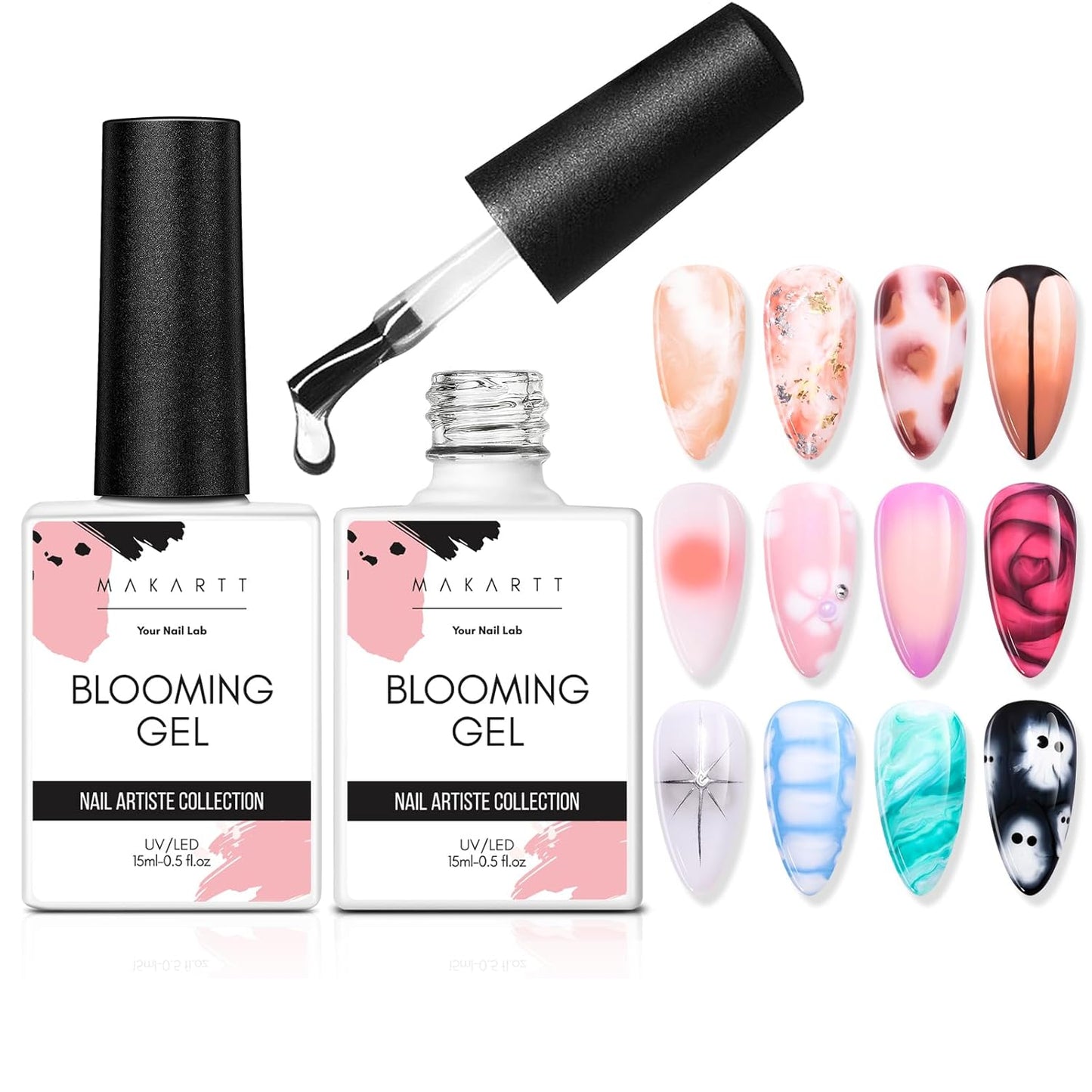 Makartt Blooming Gel-Clear 2 Pcs Marble Gels Nail Polish Blossom Gels for Spreading Effect,Gel Paint Nail Art Supplies for Watercolor Design,Floral Print, Nail Art Design DIY Manicure for Women-Velvo Beauty