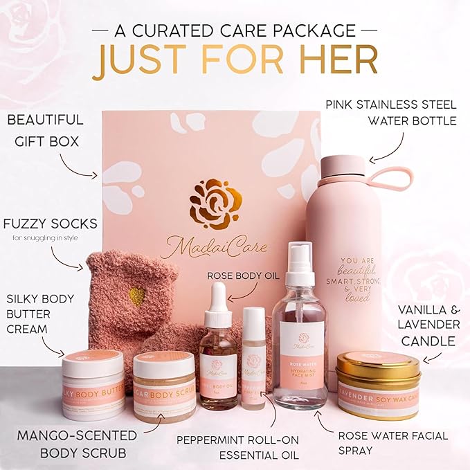 Luxury Spa Gift Basket for Women - Relaxing Self Care Kit with Body Scrub & Cream, Facial Mist, Scented Candle & More - Perfect Birthday Gift For Women - Box Set of 9 Pcs-Velvo Beauty
