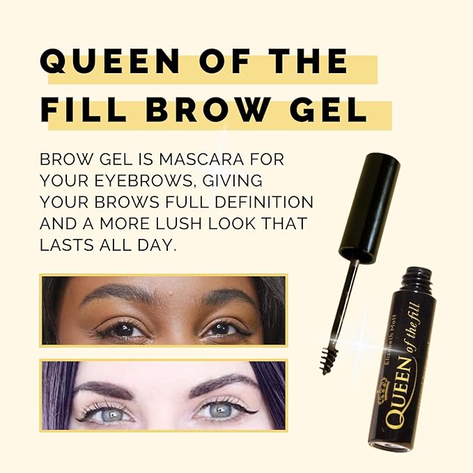 Elizabeth Mott Eyebrow Gel - Queen of the Fill Tinted Brow Filler, Volumizer & Setter - Defines, Shapes & Covers Grays - Water-Resistant, Long-Lasting, Smudge-Proof - Cruelty-Free, Black Shade, 4g-Velvo Beauty