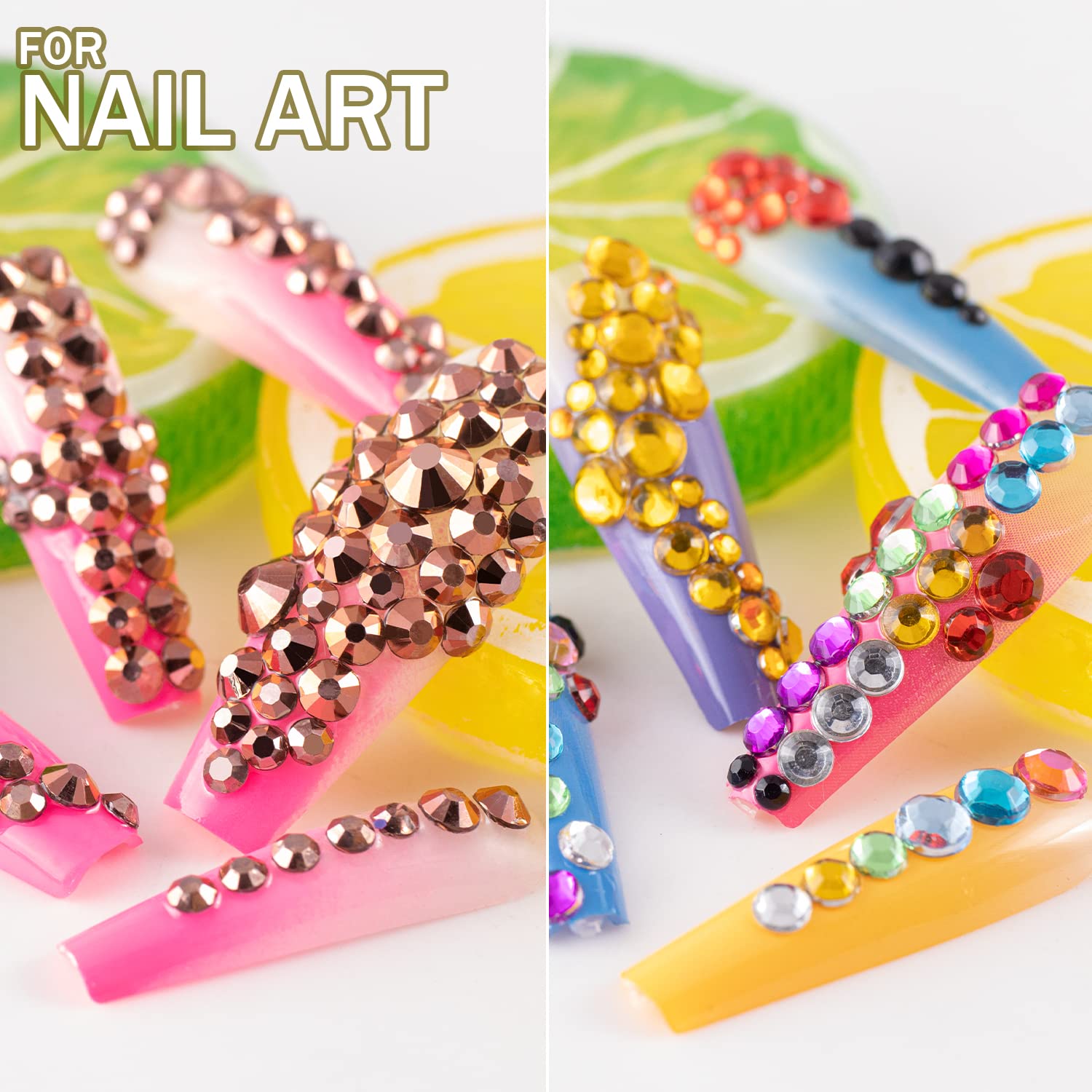 Two Packs of Flatback Rhinestones 4520 Pcs Colorful Nail Art Rhinestones Flatback Crystal Colorful+Rose Gold Rhinestone with Picker Pencil and Tweezer for Nail Art and Decoration-Velvo Beauty