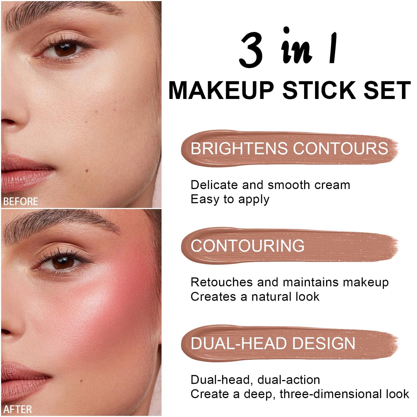 6 Colors Cream Contour Stick Makeup Kit,Shades with Highlighter,Blush,Bronzer Contour Stick for Sculpt the Cheeks,Long Lasting,Waterproof,Matte & Dewy Finish for Woman (SET A)-Velvo Beauty