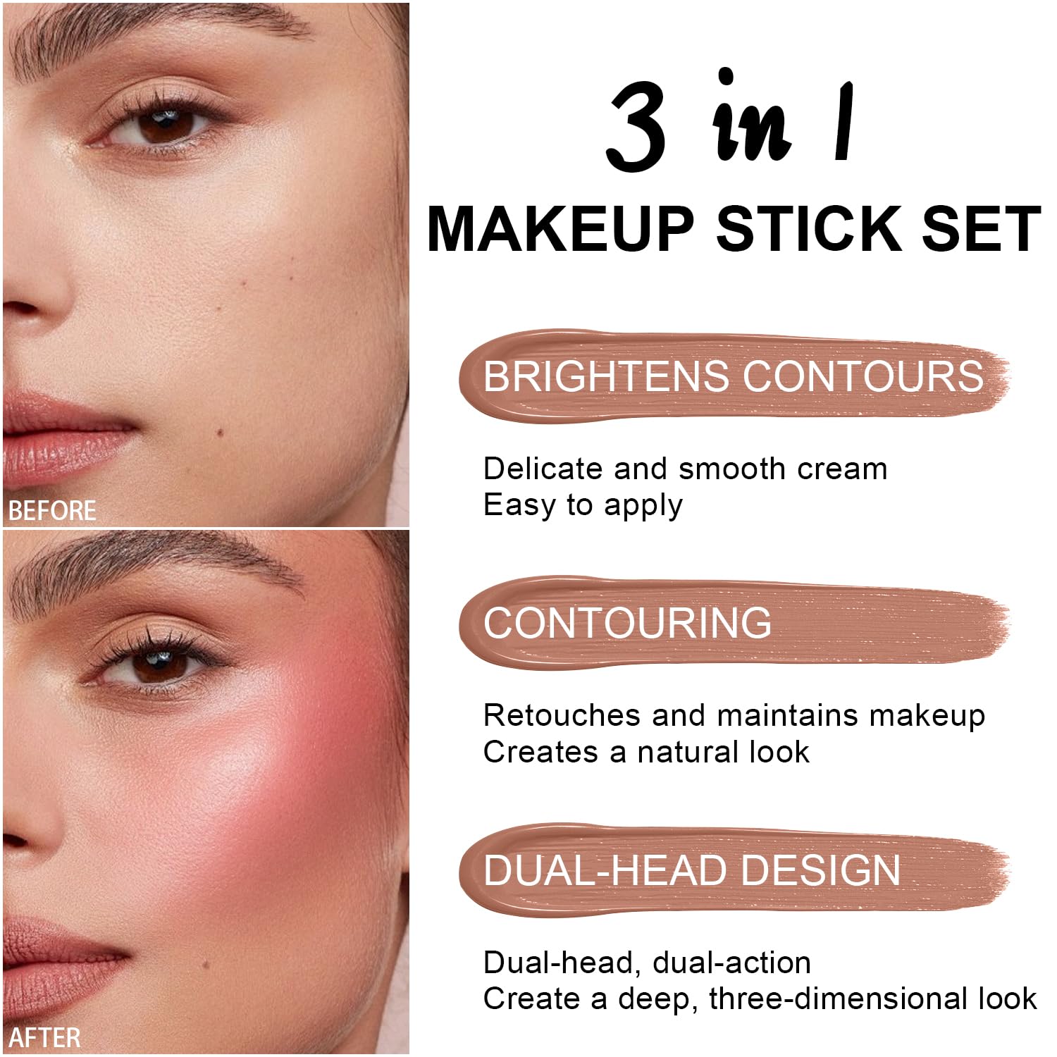 6 Colors Cream Contour Stick Makeup Kit,Shades with Highlighter,Blush,Bronzer Contour Stick for Sculpt the Cheeks,Long Lasting,Waterproof,Matte & Dewy Finish for Woman (SET A)-Velvo Beauty
