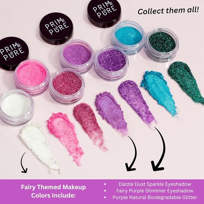 Prim and Pure Kids Makeup Gift Set - Stencil, Makeup Eyeshadow Bioglitter Lip Gloss and Cosmetic Bag Mirror Makeup Brush Accessories (Fairy Purple)-Velvo Beauty