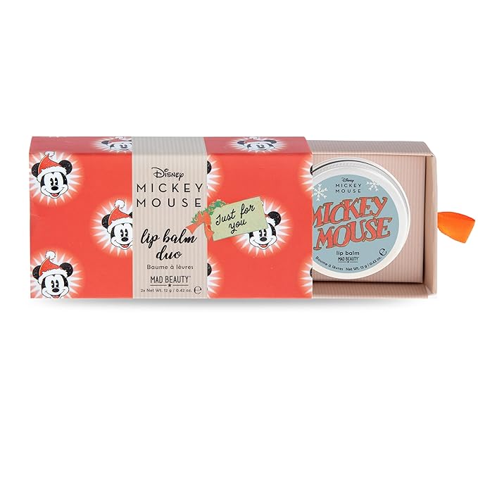 MAD BEAUTY Disney Mickey Mouse Lip Balm Duo, Frosted Berries & Vanilla Scented, 2-Pack, Gift Wrapped, Christmas, Holidays, Moisturizing-Velvo Beauty