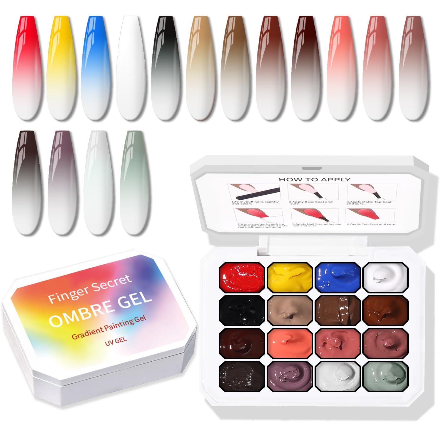 Sponge Pat Paint Nail Gel, Ombre Nails Gradient Gel Nail Blush Blooming Aura Nails Drawing Stripper Floral Painting DIY Nail Art, No Wipe, UV/LED Curing (16 Colors C)-Velvo Beauty