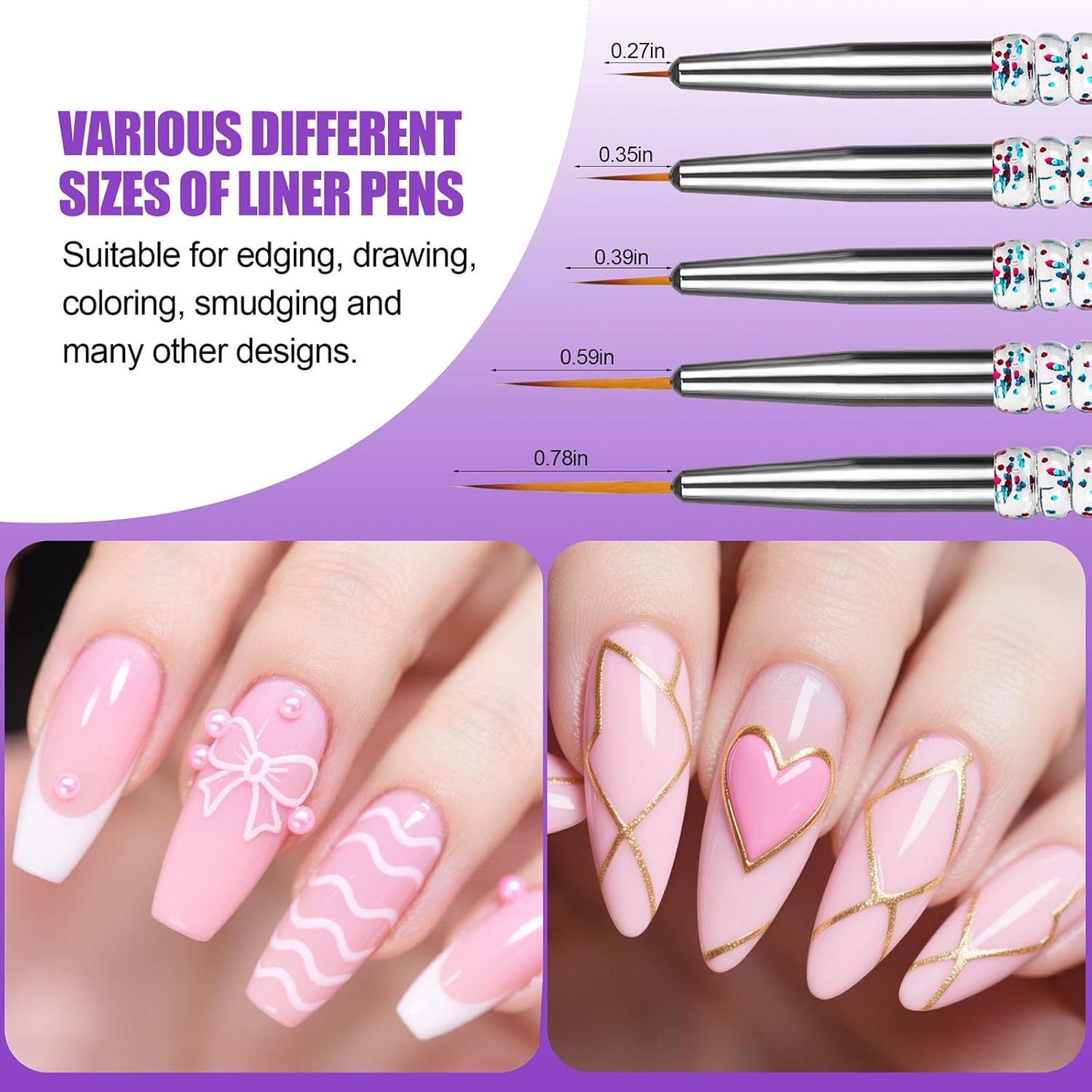 Artdone 10pcs Nail Art Brushes Set, Dotting Tools,Striping Brushes for Long Lines, Thin Details, Sculpting Pattern Tracing Stylus, Ball Embossing Stylu,Fine Drawing Pen For Gel Polish Design Supply-Velvo Beauty