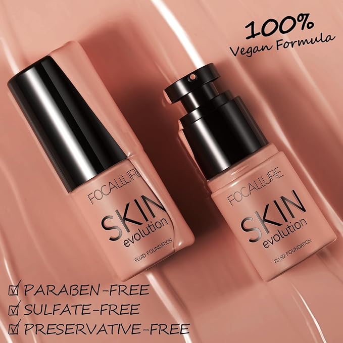 FOCALLURE 2 Pcs Liquid Foundation, Skin Evolution Foundation + Concealer, Full Coverage Foundation Makeup, Durable, Waterproof, Oil-Control, Hides Wrinkles & Lines, Sand-Velvo Beauty