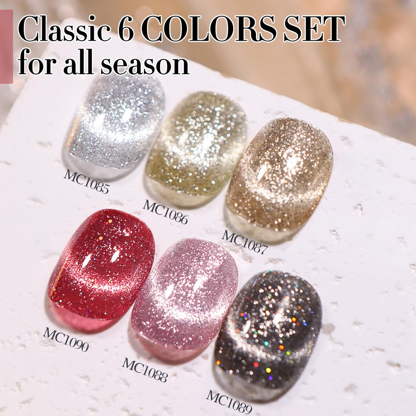 Double Rhythm 6 Colors Cat Eye Gel Polish Set Shimmer Glitter with Magnet Holographic Reflective Magnetic UV Nail Art Kit (6-Kit 32)-Velvo Beauty