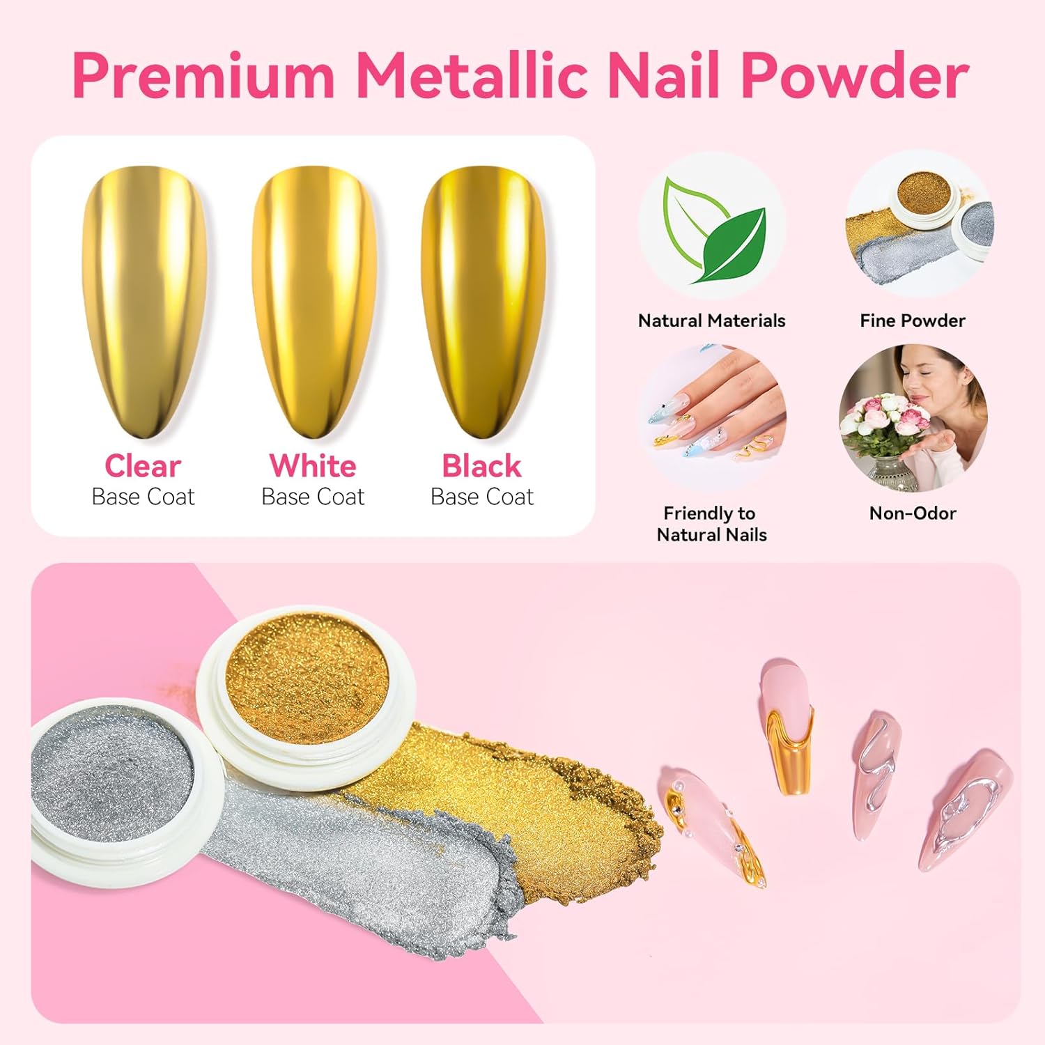 Makartt 3D Gel Nail Art & Chrome Nail Powder Kit: 15g Sculpting Gel for Nail Art DIY No wipe 3D Molding and Metallic Chrome Powder Set for Decoration Manicure Pedicure Use-Velvo Beauty