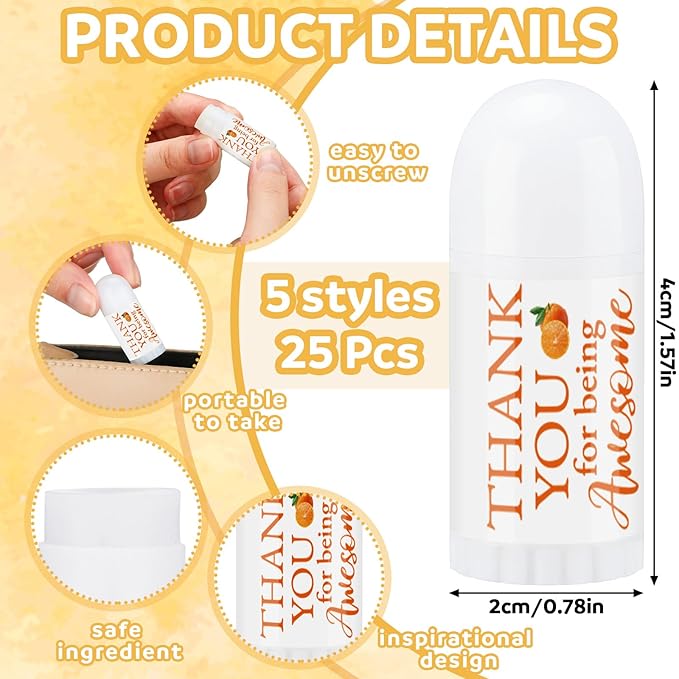 25 Pcs Mini Lip Balm Bulk 5 Assorted Flavors Thank You Lip Balm Employee Appreciation Gifts Dry Chapped Lip Care Products for Adults Coworkers Women Friend Wedding Bridal Shower Baby Shower-Velvo Beauty