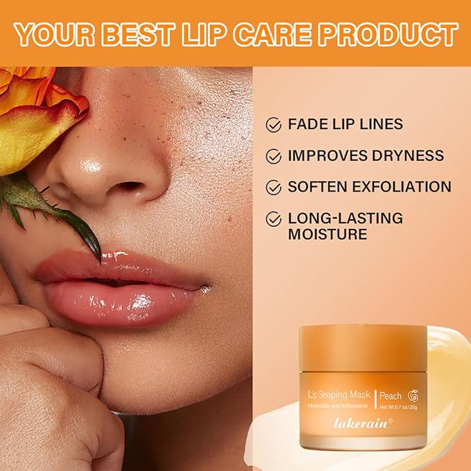 Sleeping Lip Mask, Long-Lasting Nourish & Hydrate Lip Mask, Lip Balm, Lip Oil, Lip Skin Care, Hydrating, Moisturizing Lip Lines Night Sleep Care Lip Anti-chapped Lip Cream (01# Peach)-Velvo Beauty