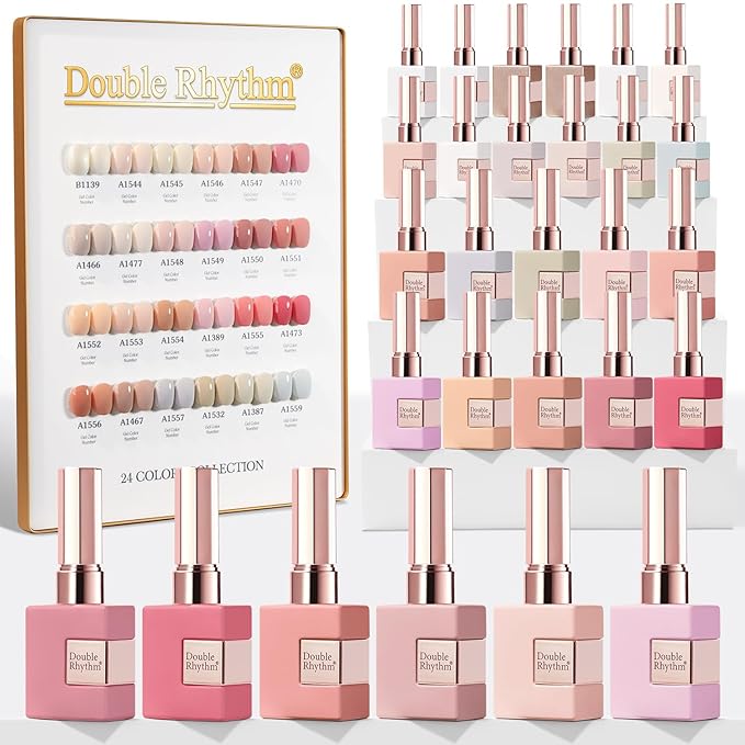 Double Rhythm 28Pcs 0.5Oz Gel Nail Polish Set Same Color Same Bottle Soak Off Gel Polish Kit Nail Art Manicure Salon DIY at Home for Women (Nude Pink Collection-T24-3)-Velvo Beauty
