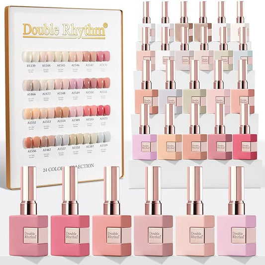 Double Rhythm 28Pcs 0.5Oz Gel Nail Polish Set Same Color Same Bottle Soak Off Gel Polish Kit Nail Art Manicure Salon DIY at Home for Women (Nude Pink Collection-T24-3)-Velvo Beauty